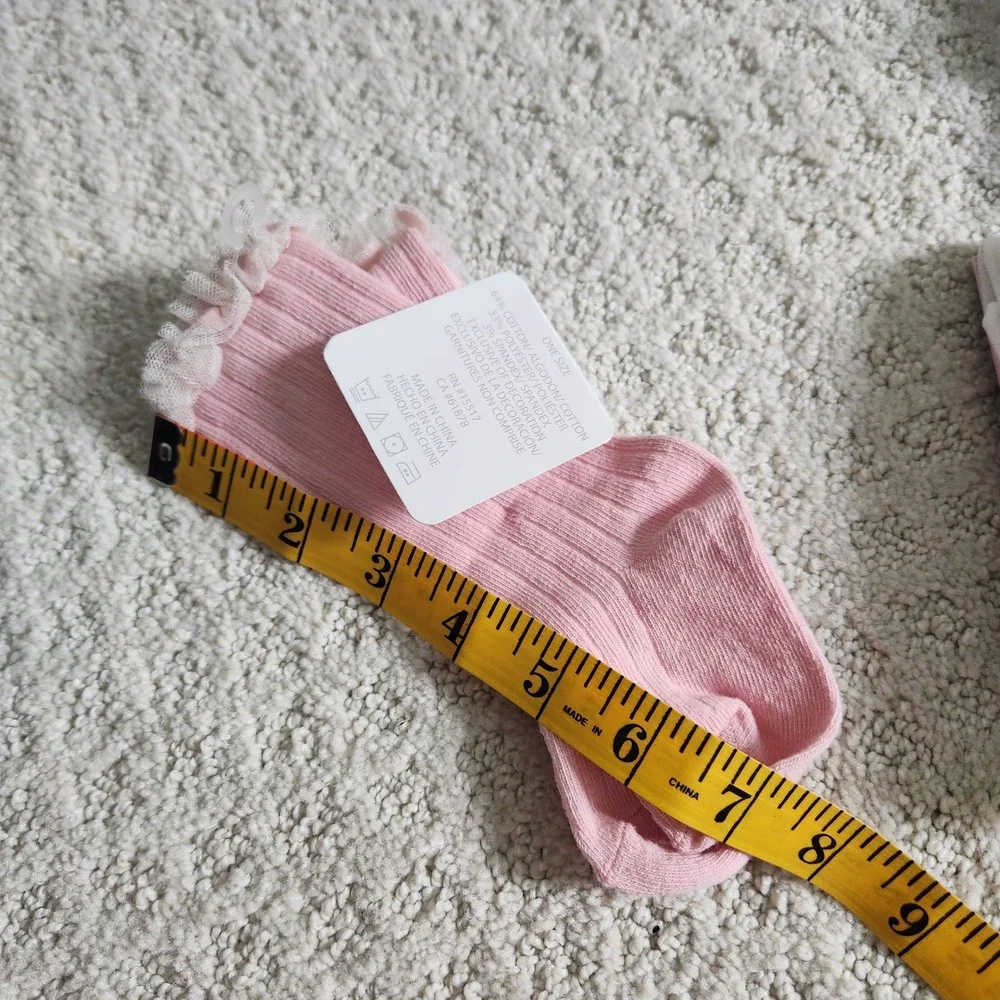 Girls 2 Pack White Opaque Tights 2T-4T and Pink Lace Trim Socks NWT